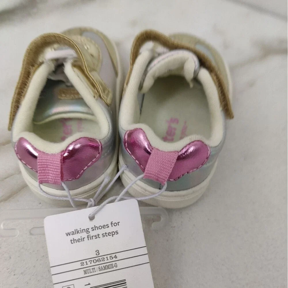 NWT Carter's Sammie Gold Silver Metallic Shimmer Baby Toddler Girls Sneakers, 3